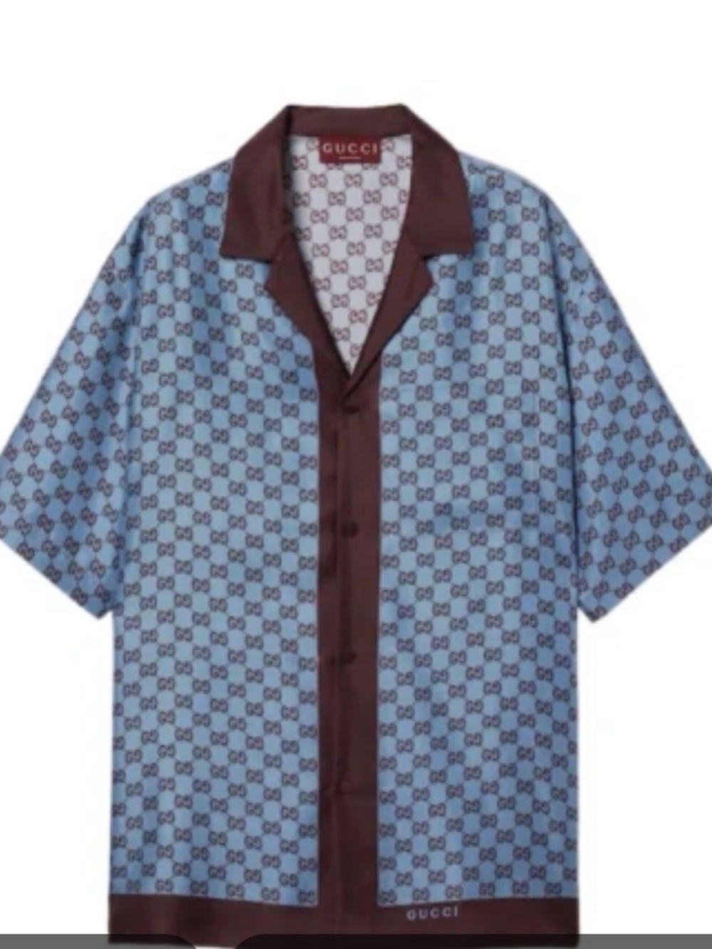 Men’s Gucci Printed Silk Twill Bowling Shirt. Size 50/Large.  Made in Italy.